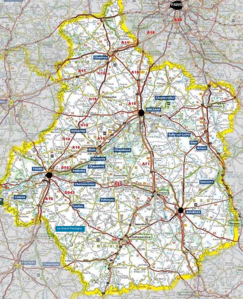 Map of Chateaux Region of the Loire valley France